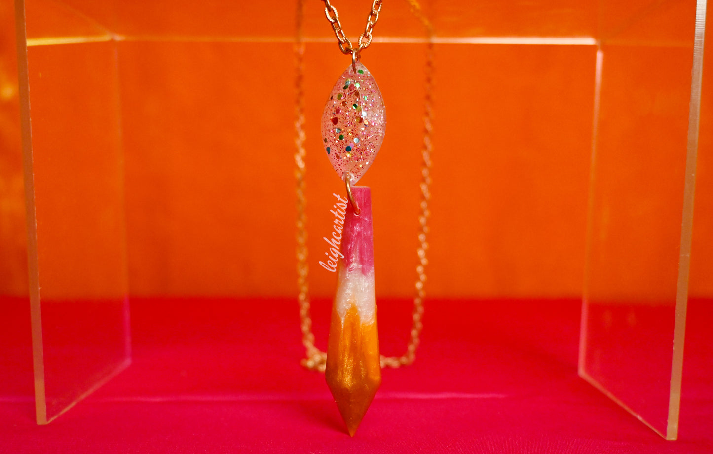 Lesbian Flag Crystal Resin Necklace