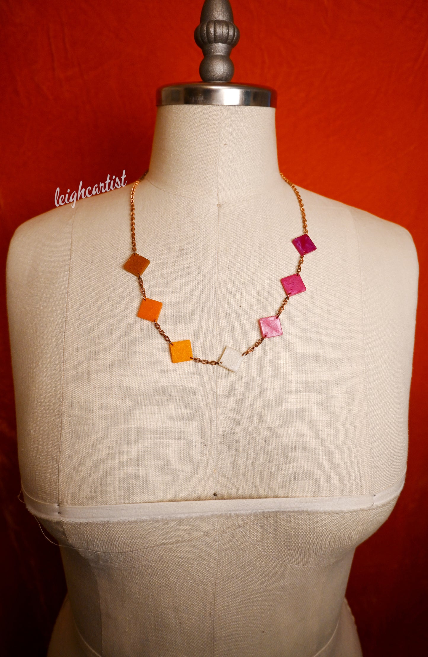 Lesbian Flag Diamond Shapes Resin Necklace