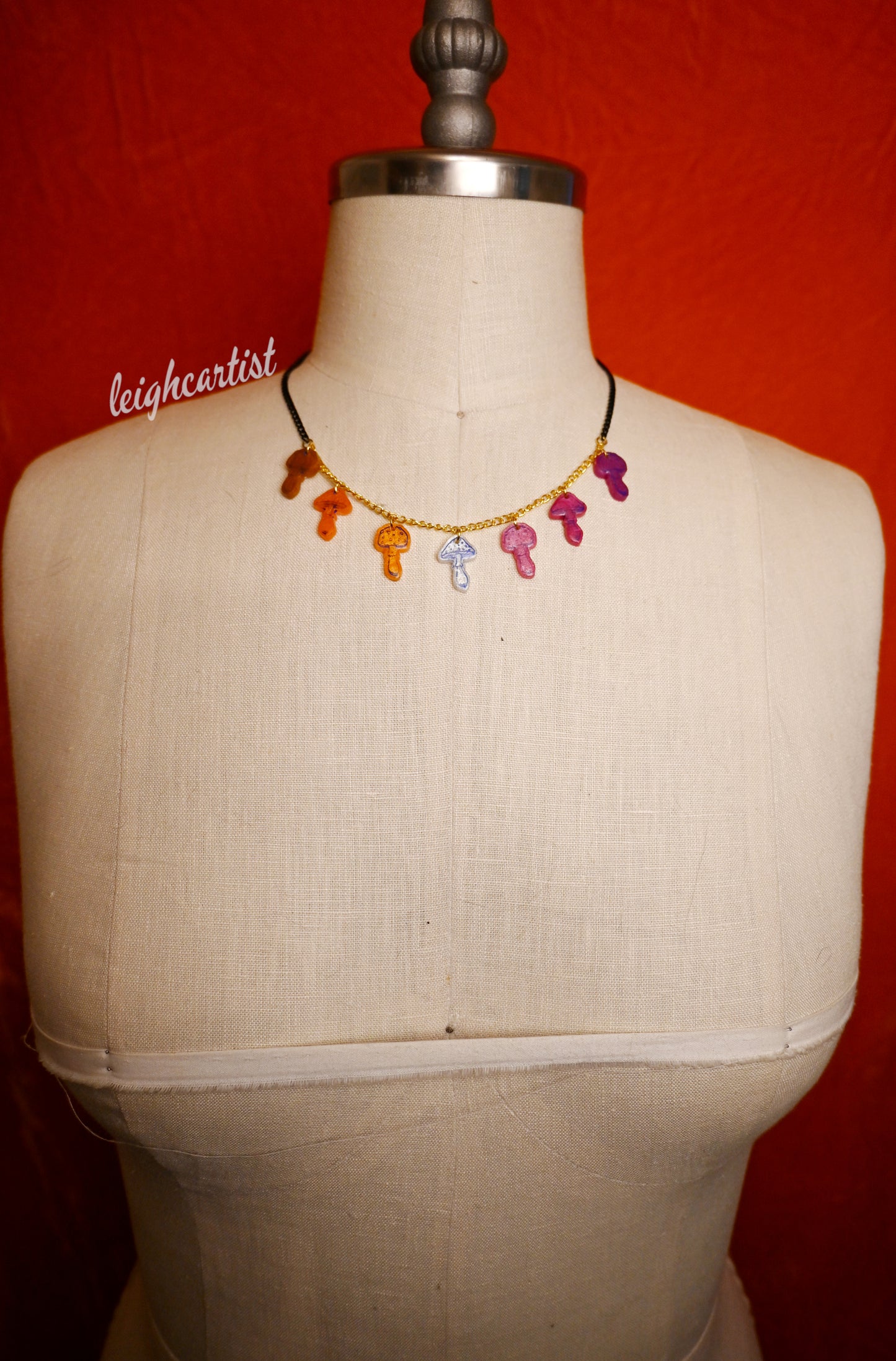Lesbian Flag Mini Mushrooms Resin Necklace