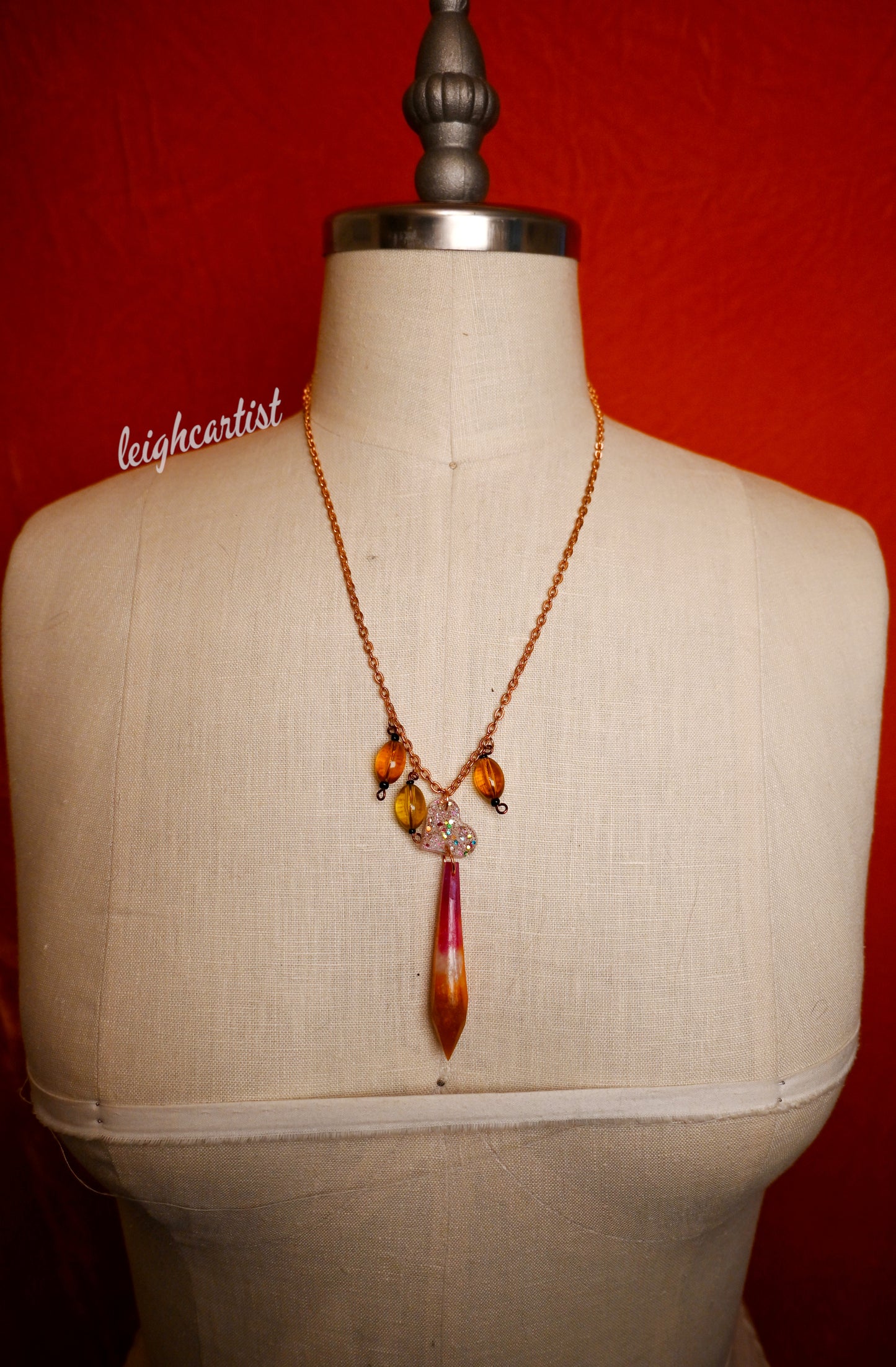 Lesbian Flag Beaded Crystal Resin Necklace