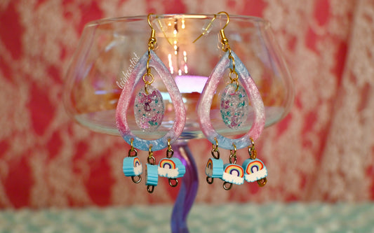 Transgender Flag and Rainbows Resin Dangle Earrings