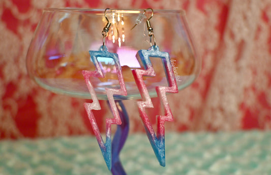 Transgender Flag Lightning Bolts Resin Dangle Earrings