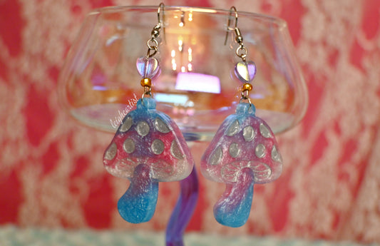 Transgender Flag Mushroom Resin Dangle Earrings