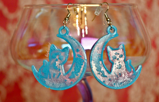 Transgender Flag Witchy Cats Resin Dangle Earrings