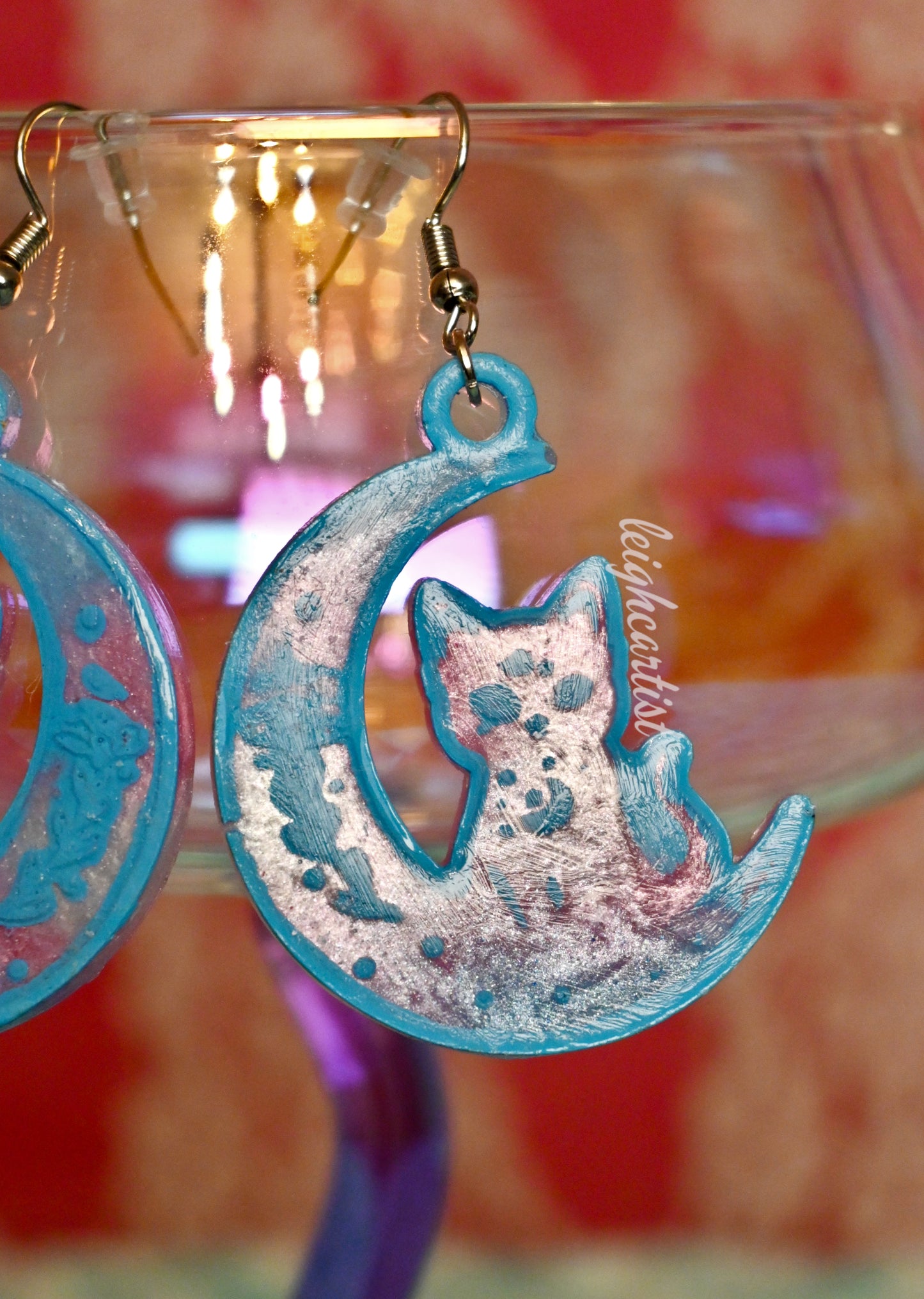 Transgender Flag Witchy Cats Resin Dangle Earrings
