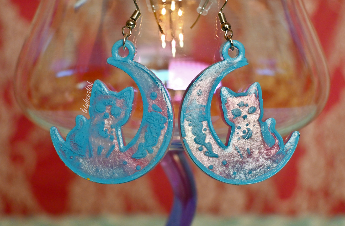 Transgender Flag Witchy Cats Resin Dangle Earrings