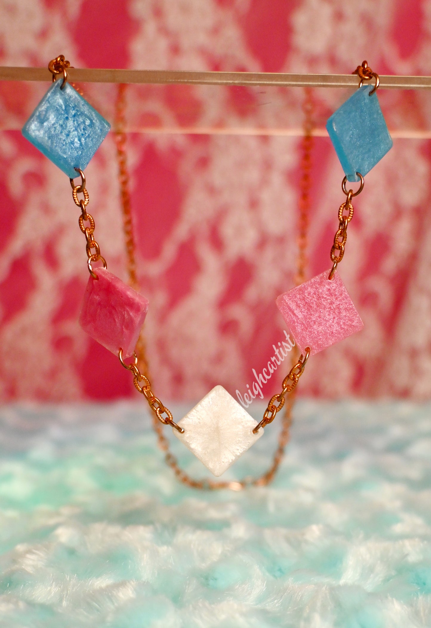 Transgender Flag Diamond Shapes Resin Necklace