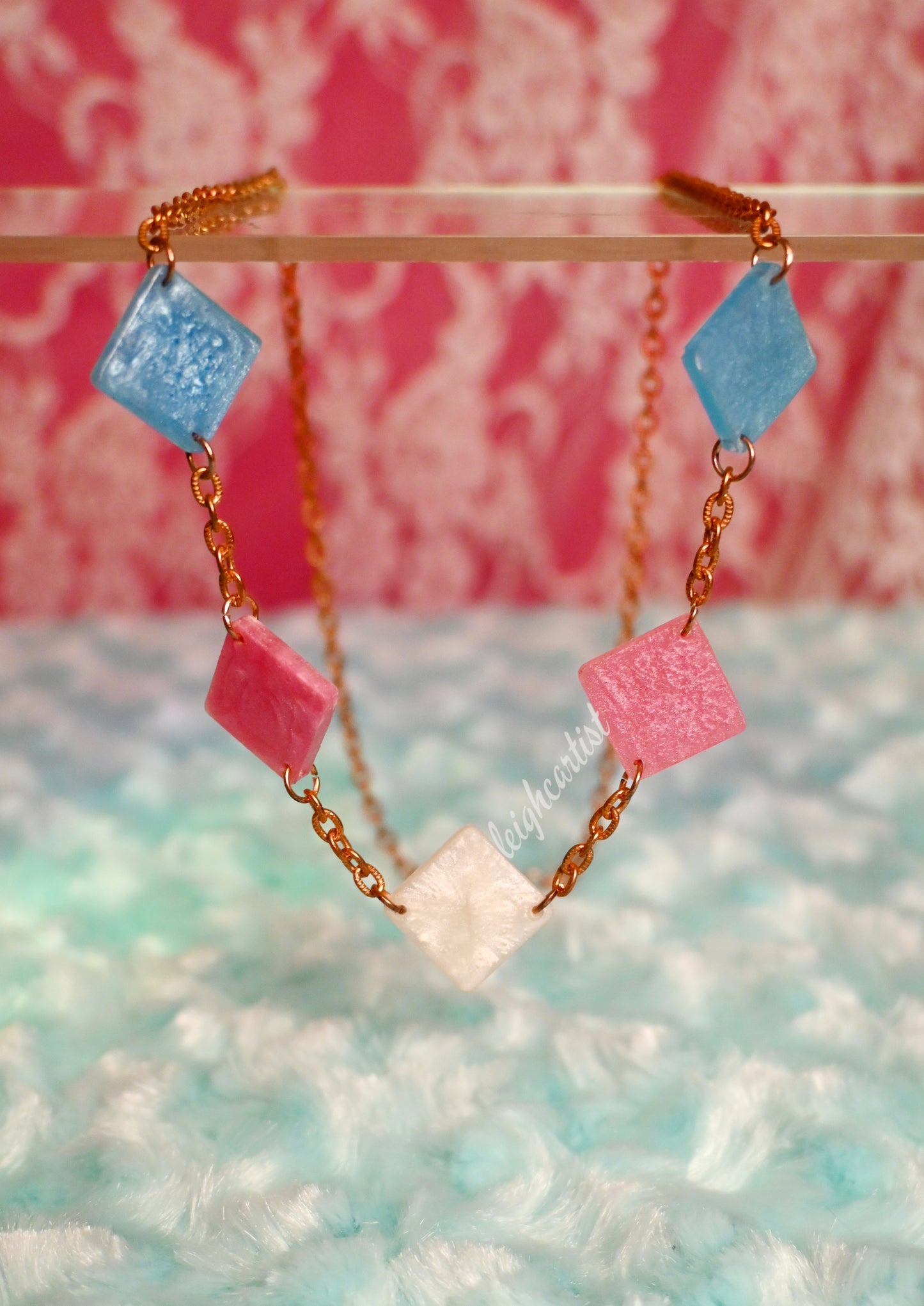 Transgender Flag Diamond Shapes Resin Necklace