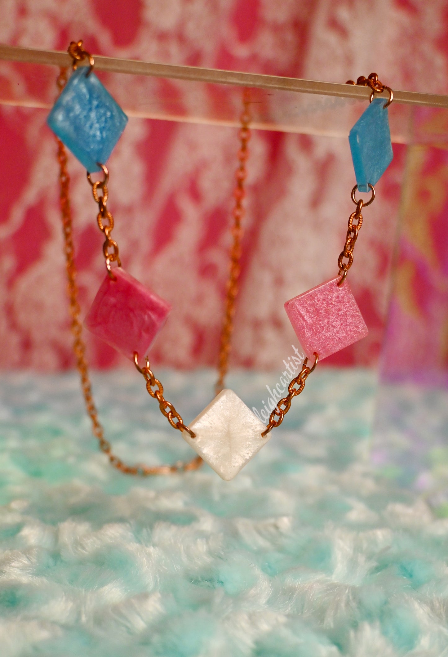 Transgender Flag Diamond Shapes Resin Necklace