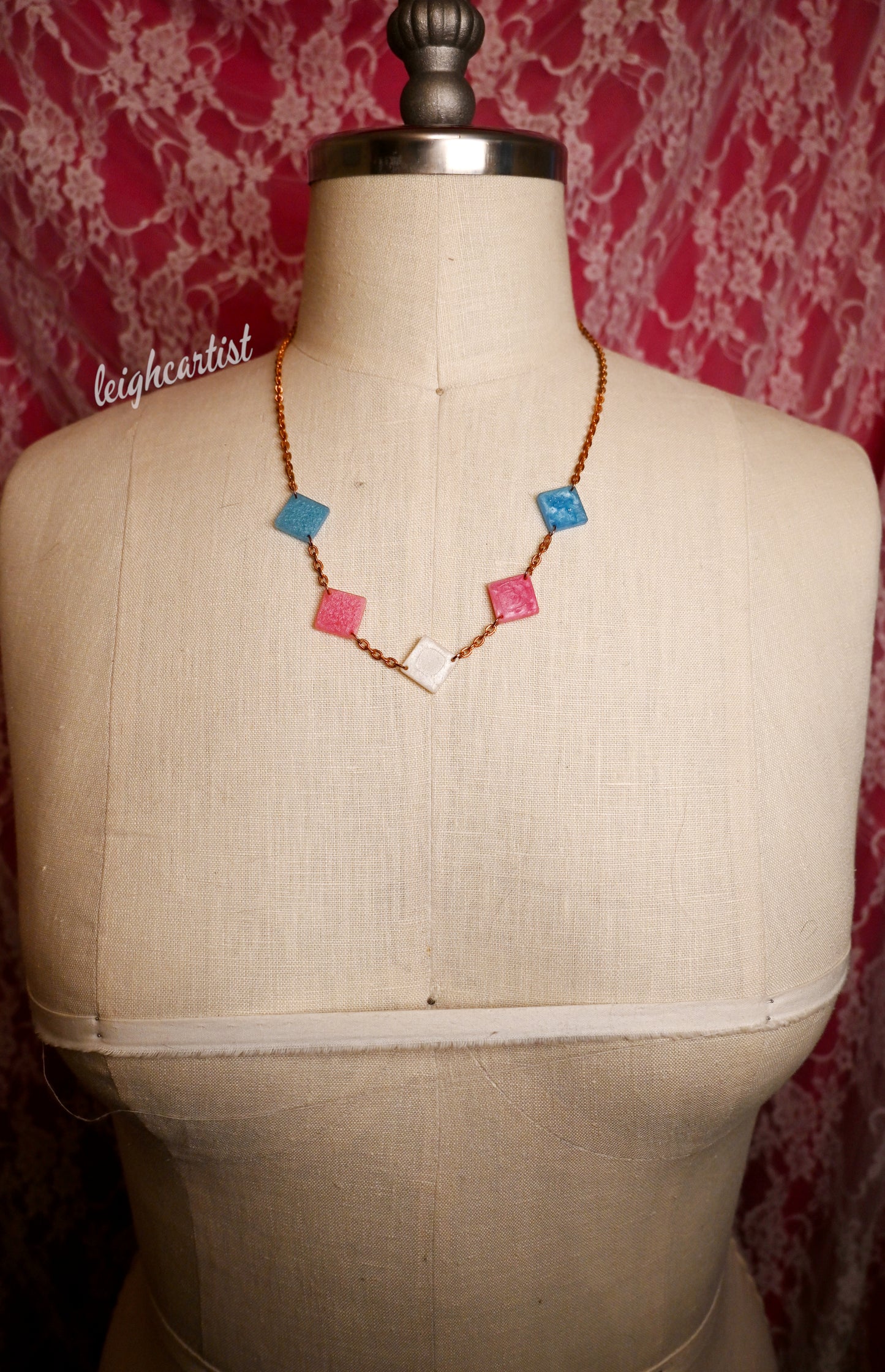 Transgender Flag Diamond Shapes Resin Necklace