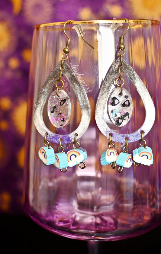 Asexual Flag and Rainbows Resin Dangle Earrings