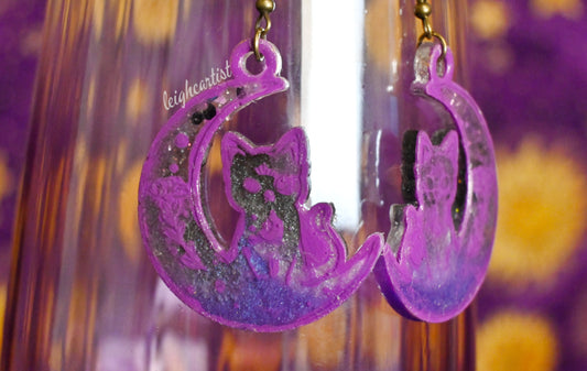Asexual Witchy Cats Resin Earrings