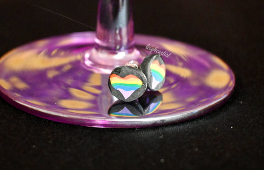 Rainbow Heart Clay Stud Earrings