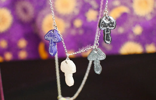 Asexual Flag Mini Mushrooms Resin Necklace