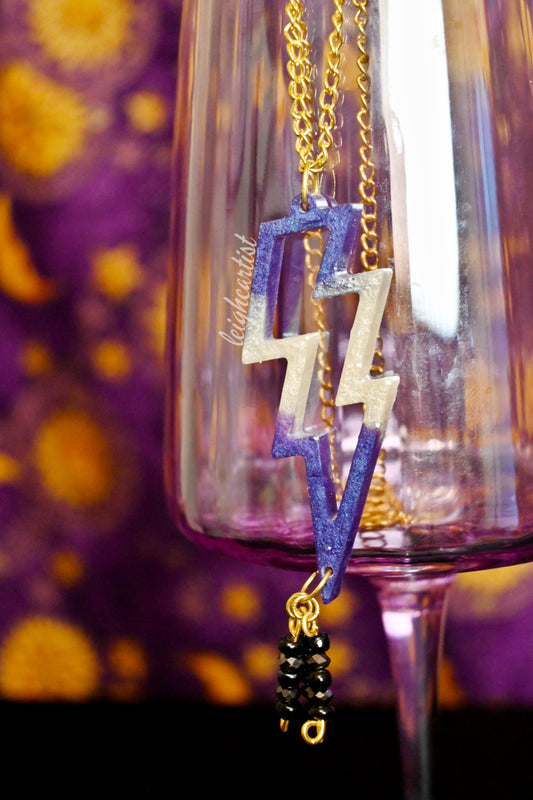 Asexual Flag Beaded Lightning Bolt Resin Necklace