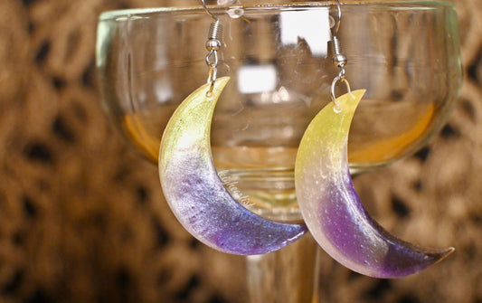 Nonbinary Flag Crescent Moon Resin Dangle Earrings
