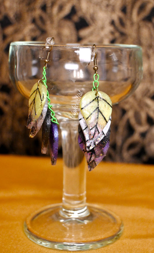 Nonbinary Flag Leaves Resin Dangle Earrings