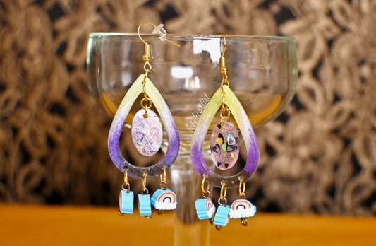 Nonbinary Flag and Rainbows Resin Dangle Earrings