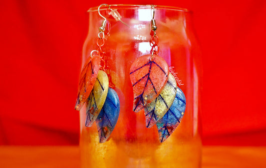 Pansexual Flag Leaves Resin Dangle Earrings