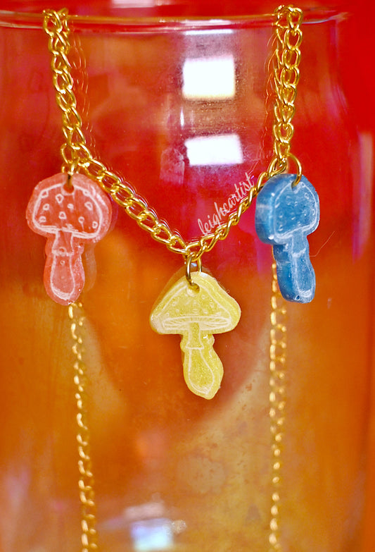 Pansexual Flag Mini Mushrooms Resin Necklace