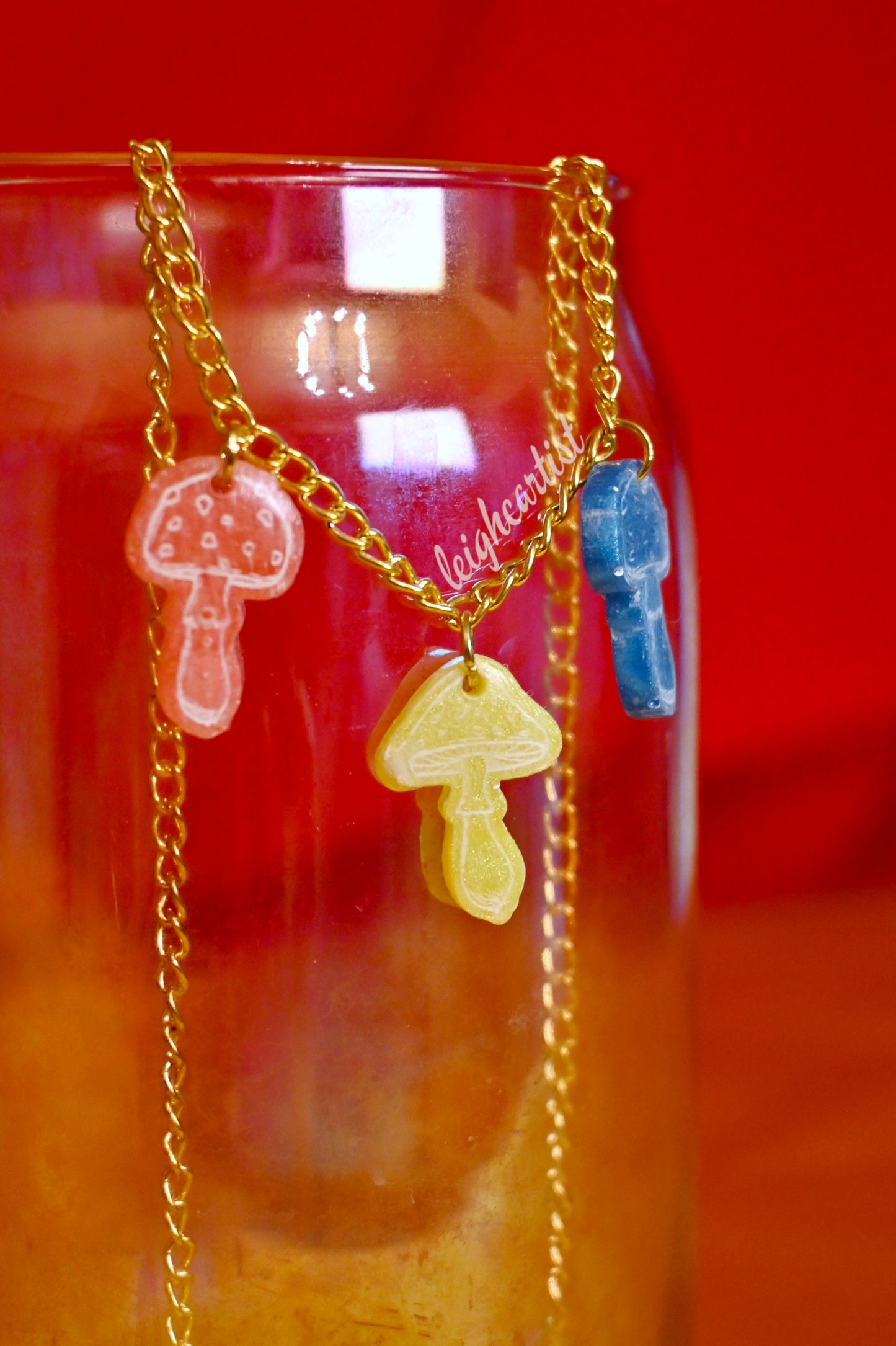 Pansexual Flag Mini Mushrooms Resin Necklace