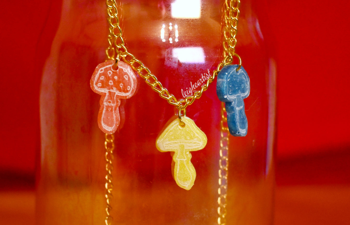 Pansexual Flag Mini Mushrooms Resin Necklace