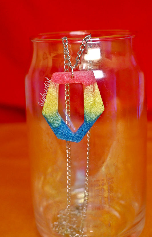 Pansexual Flag Geometric Resin Necklace