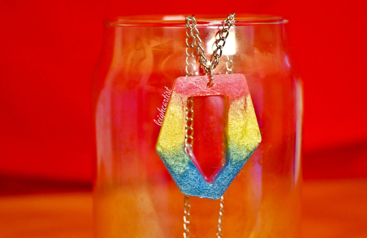 Pansexual Flag Geometric Resin Necklace