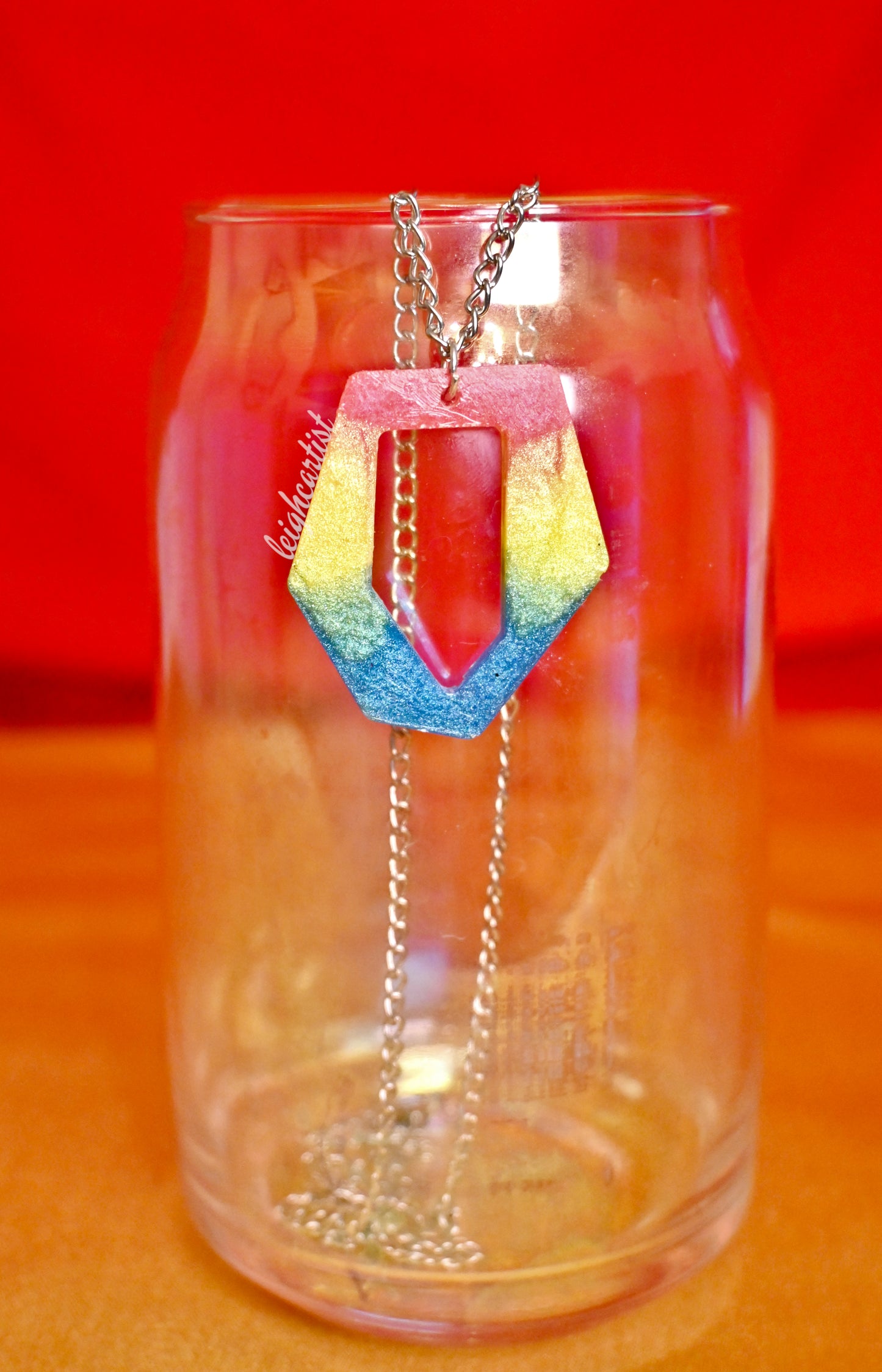 Pansexual Flag Geometric Resin Necklace