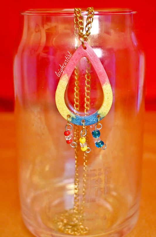 Pansexual Flag Beaded Teardrop Resin Necklace