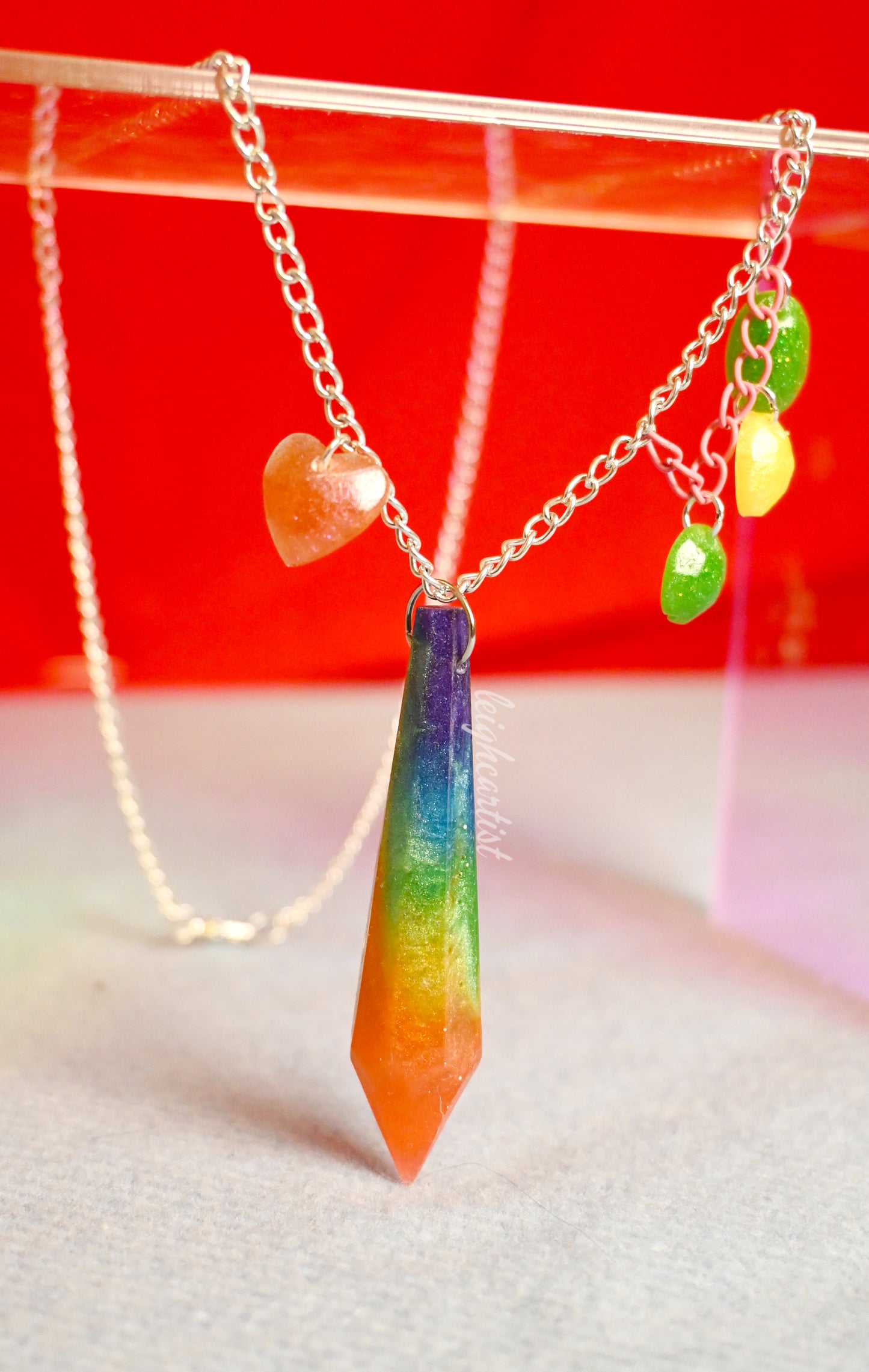 Rainbow Flag Crystal Resin Necklace