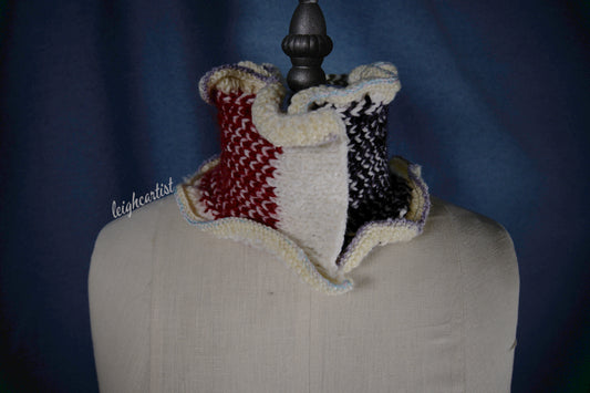 Faux Wool Colorblock Knit Ruffle Scarf