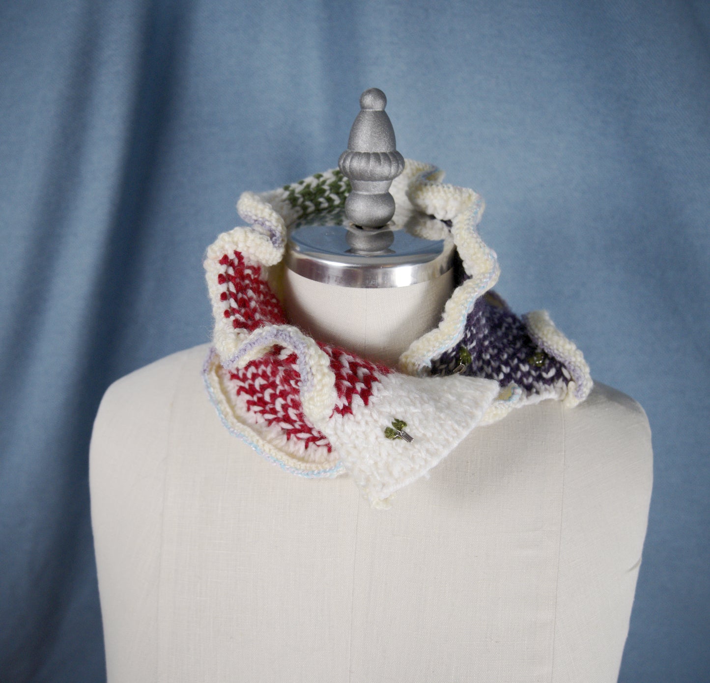 Faux Wool Colorblock Knit Ruffle Scarf