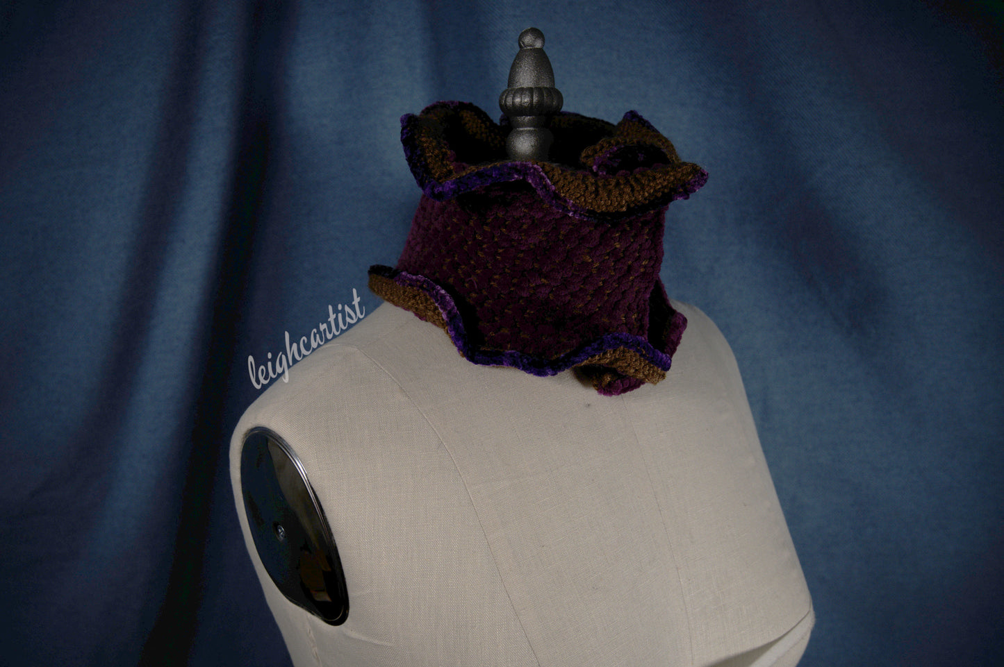 Purple Velvet Trim Knit Ruffle Scarf