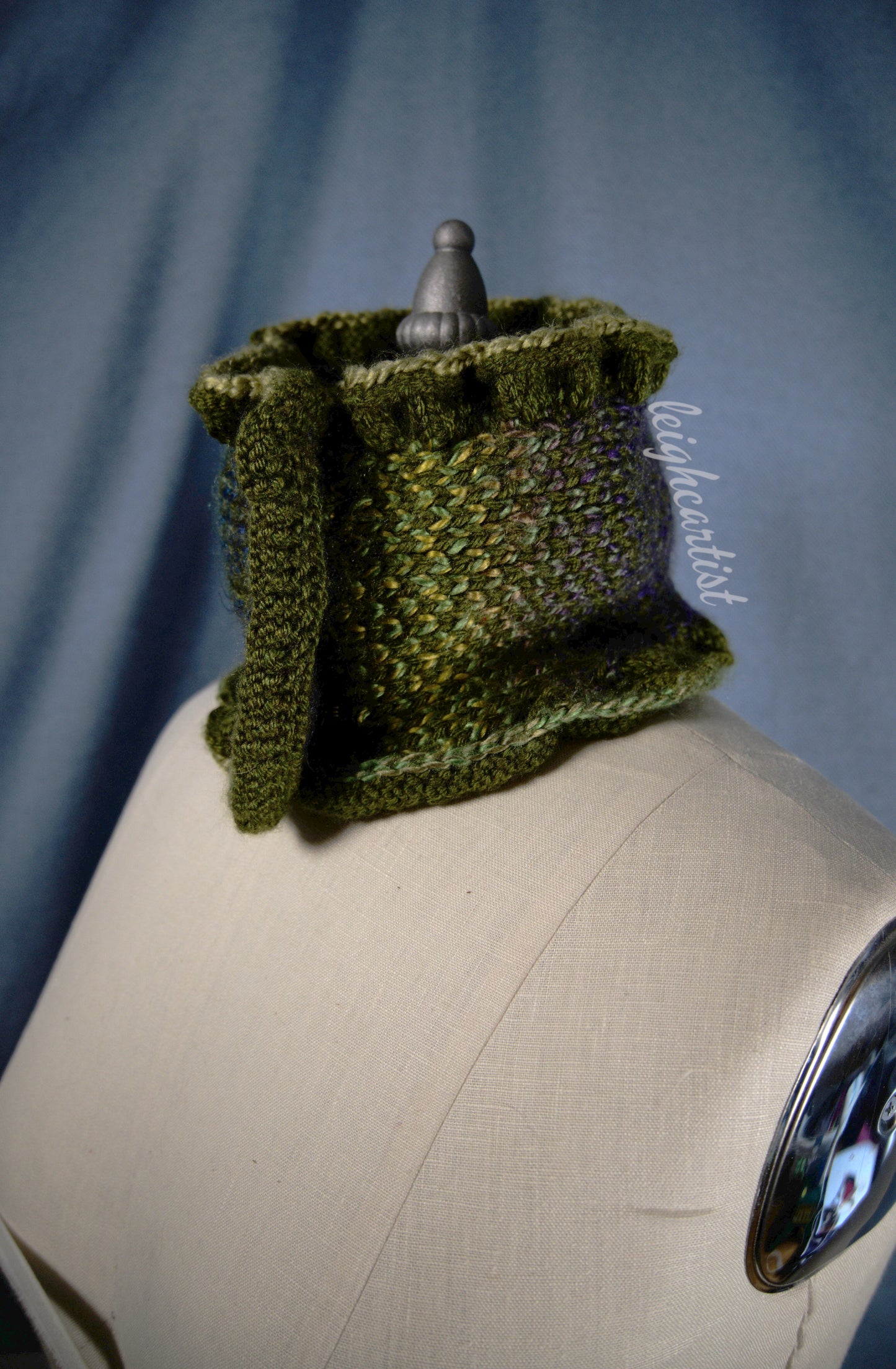 Multi Green Knit Ruffle Scarf