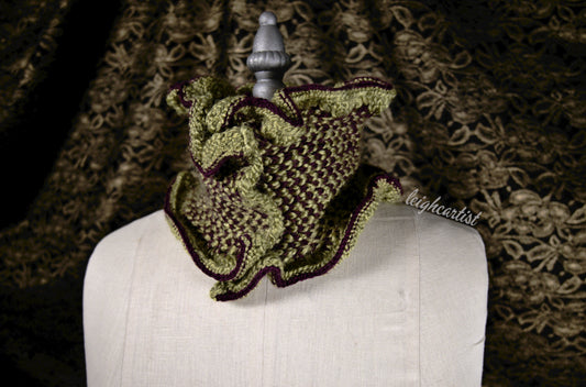 Green & Purple Knit Ruffle Scarf