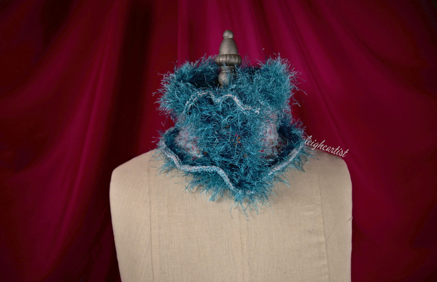 Plush Blue Knit Ruffle Scarf