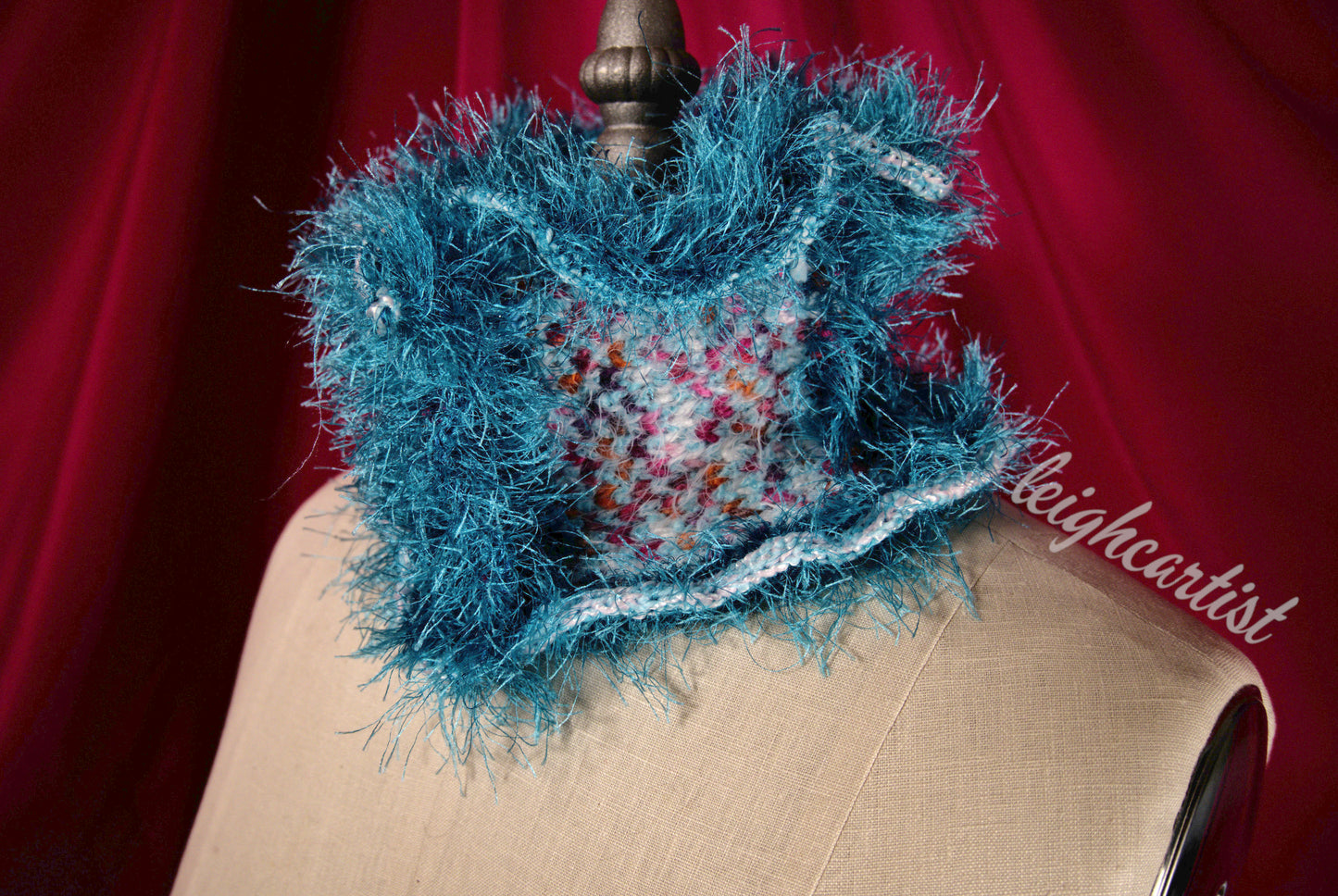 Plush Blue Knit Ruffle Scarf