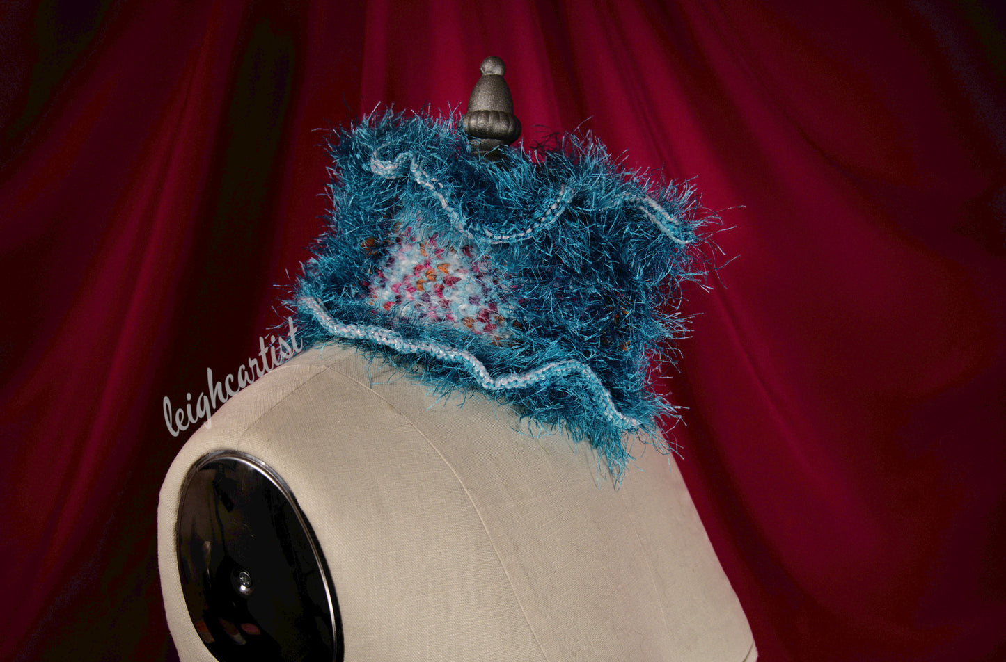 Plush Blue Knit Ruffle Scarf