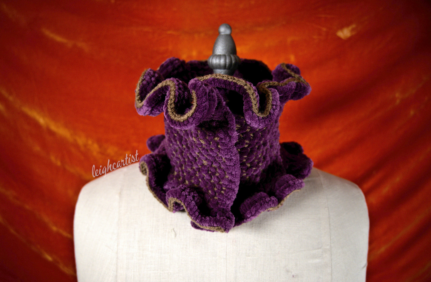 Plush Purple Knit Ruffle Scarf