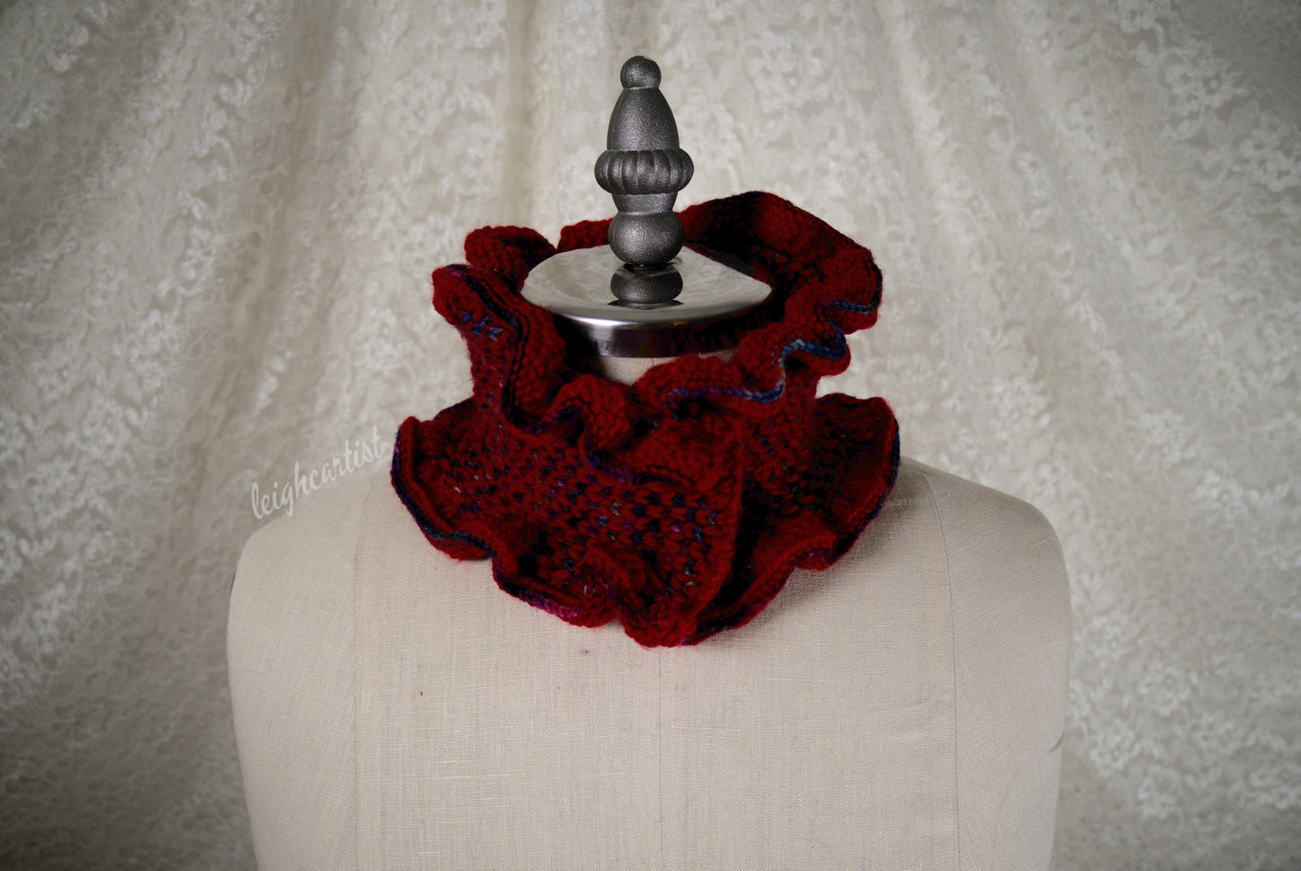 Very Berry Red Knit Ruffle Scarf