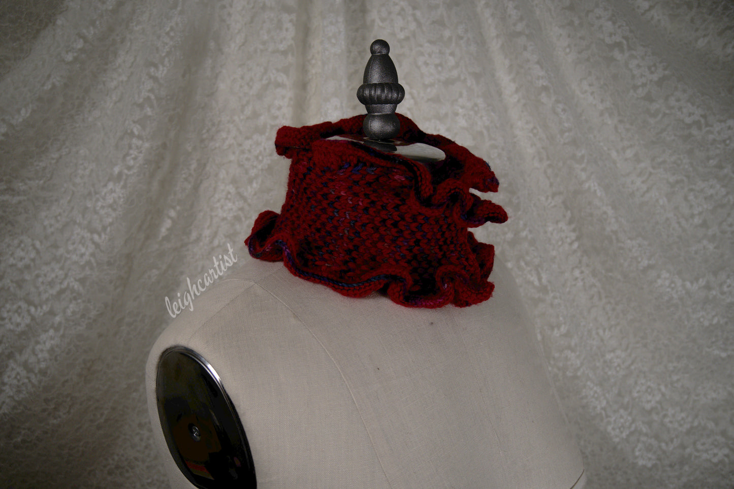 Very Berry Red Knit Ruffle Scarf