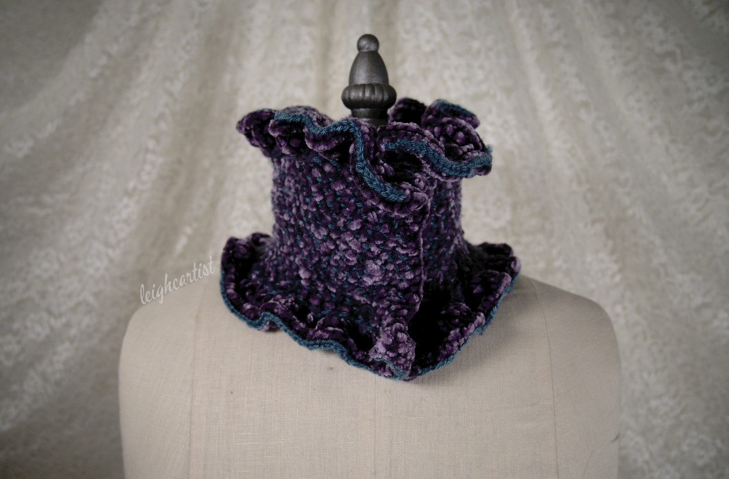 Purple Velvet Knit Ruffle Scarf