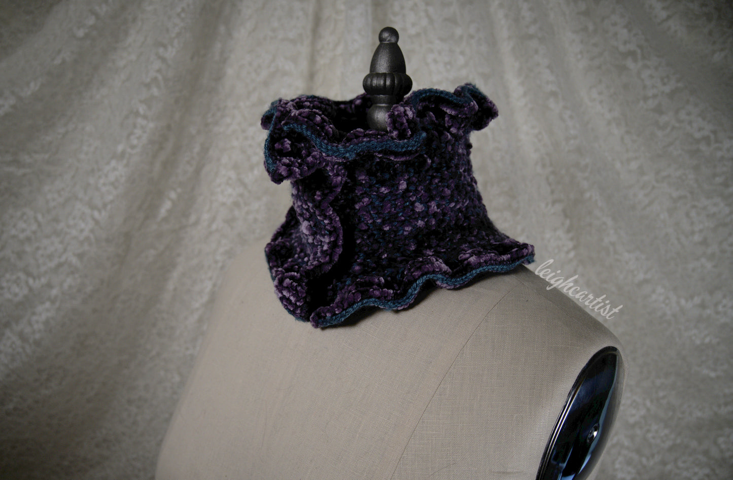 Purple Velvet Knit Ruffle Scarf