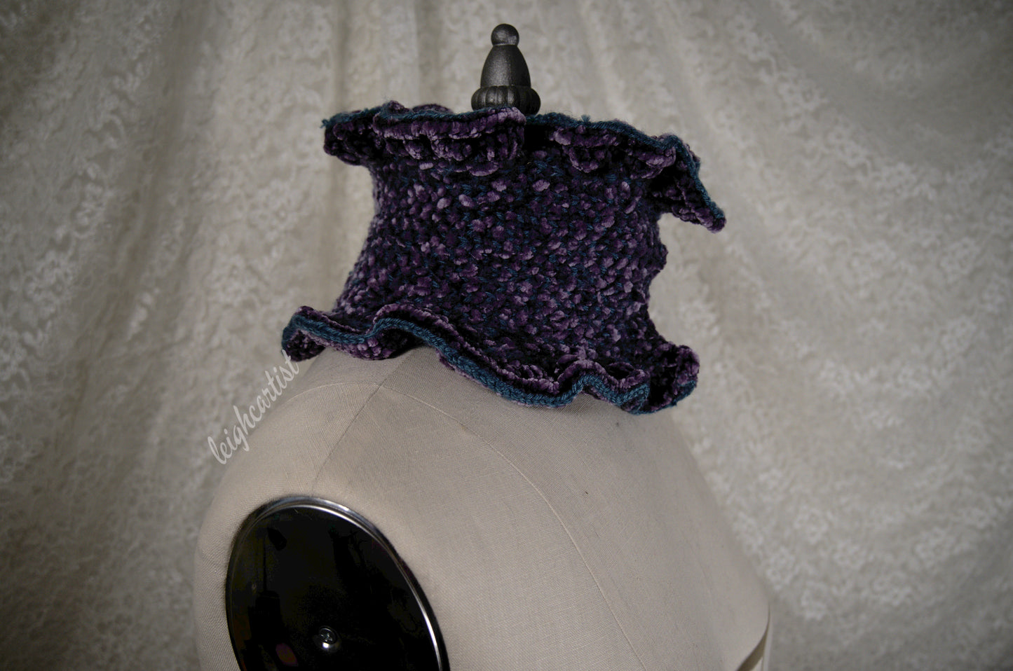 Purple Velvet Knit Ruffle Scarf