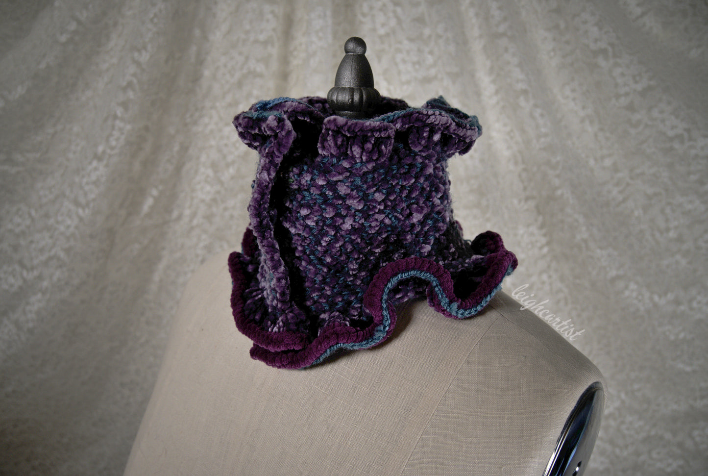 Blue & Velvet Knit Ruffle Scarf