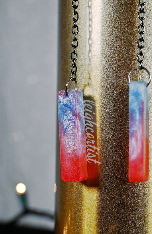 Red White & Blue Long Pendant Resin Dangle Earrings