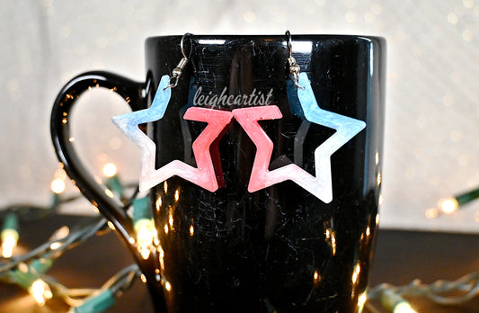 Red White & Blue Hollow Star Resin Dangle Earrings