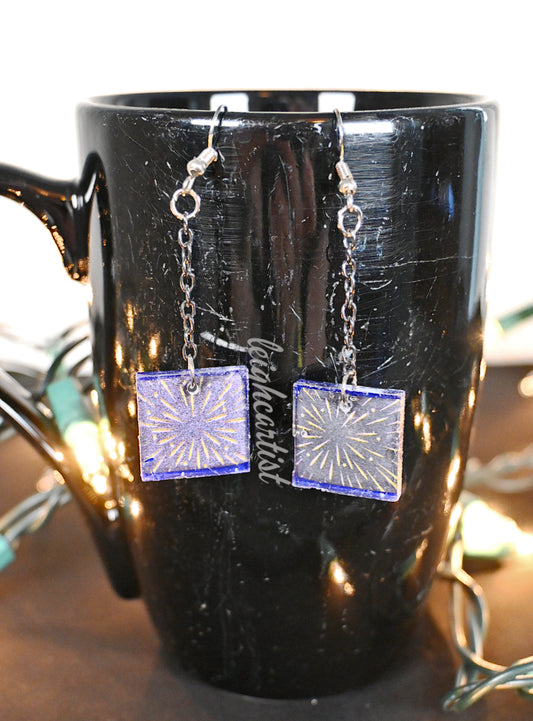 Fireworks Square Resin Dangle Earrings