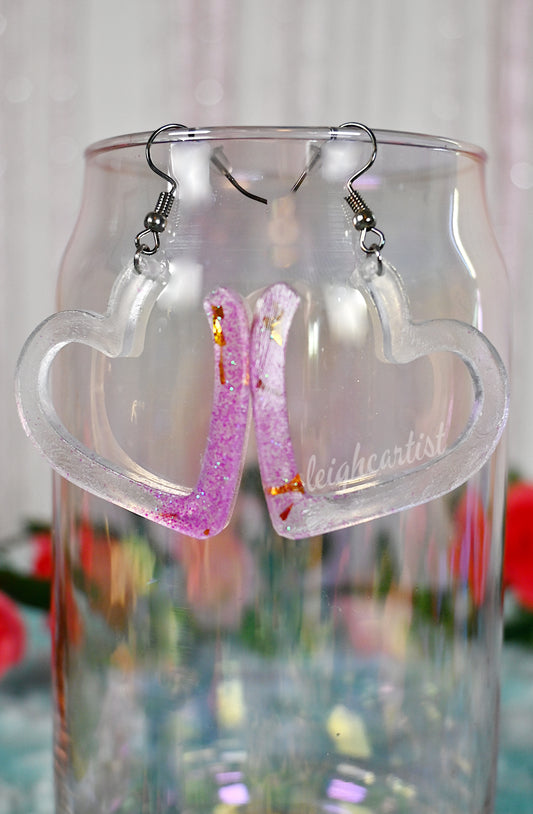 Barbiecore Clear Hearts Resin Dangle Earrings